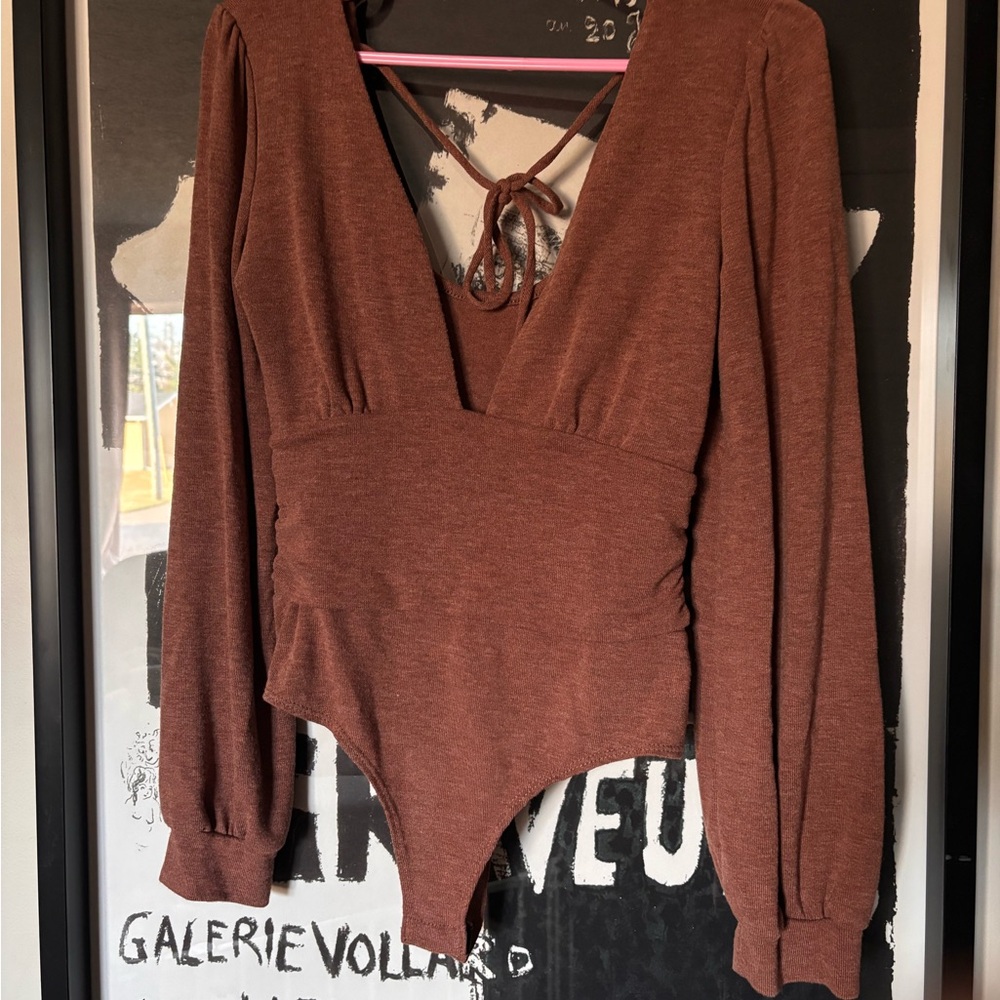 LeLis Deep V-Neck Brown Bodysuit